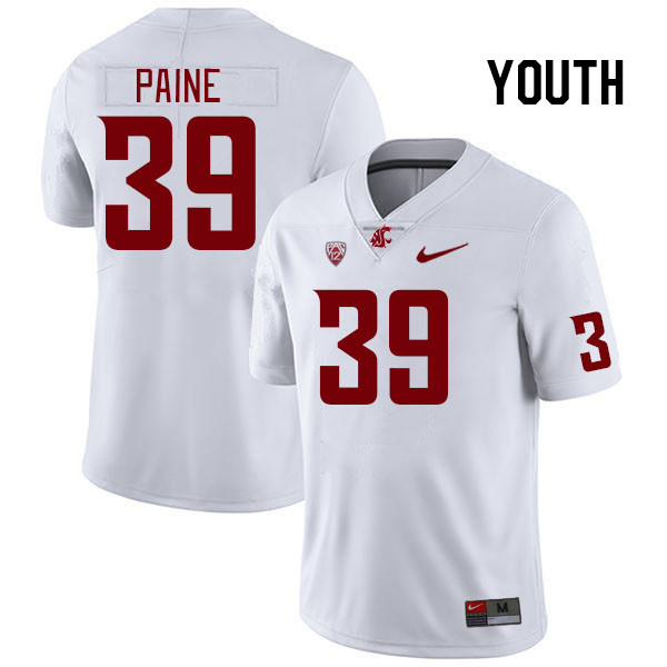 Youth #39 Ashton Paine Washington State Cougars College Football Jerseys Stitched Sale-White - Click Image to Close